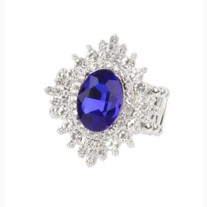 Five-Star Stunner Paparazzi Silver-Tone Sapphire Blue Halo Cocktail Ring